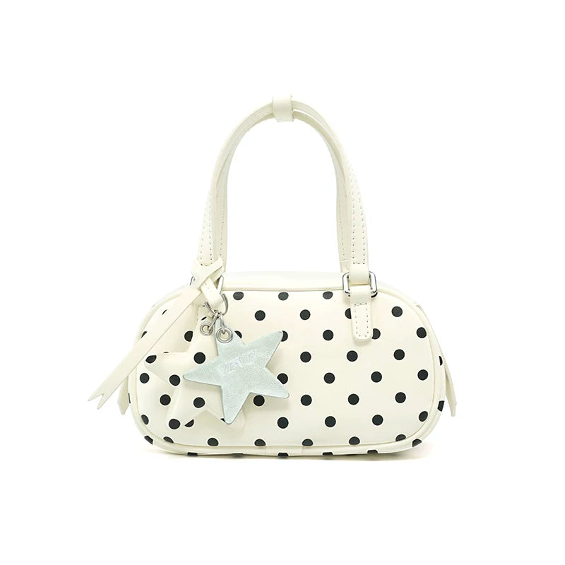 VFVF Brown Polka Dot Faux Leather Zip-Top Boston Bag