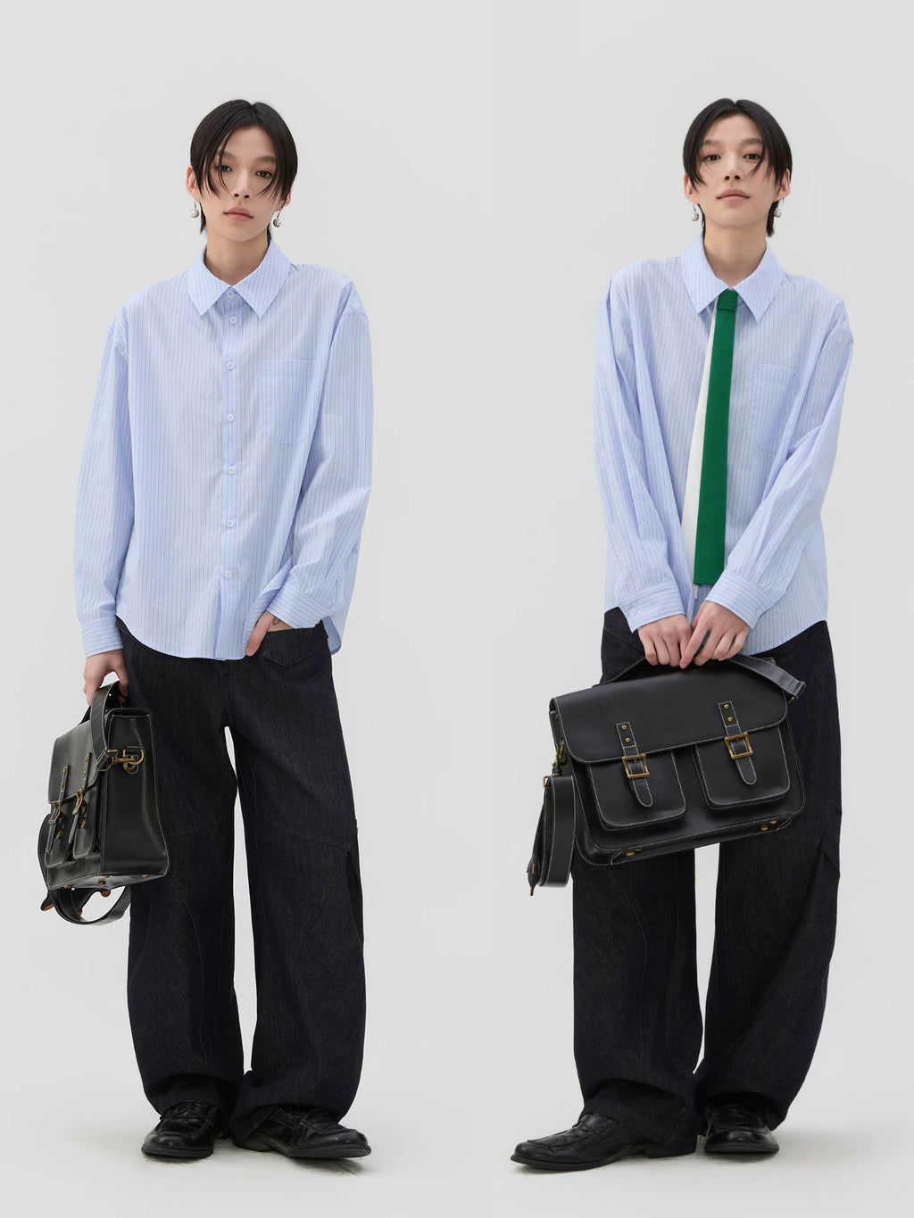 Sameuoo Removable Fake Tie Striped Long Sleeve Shirt