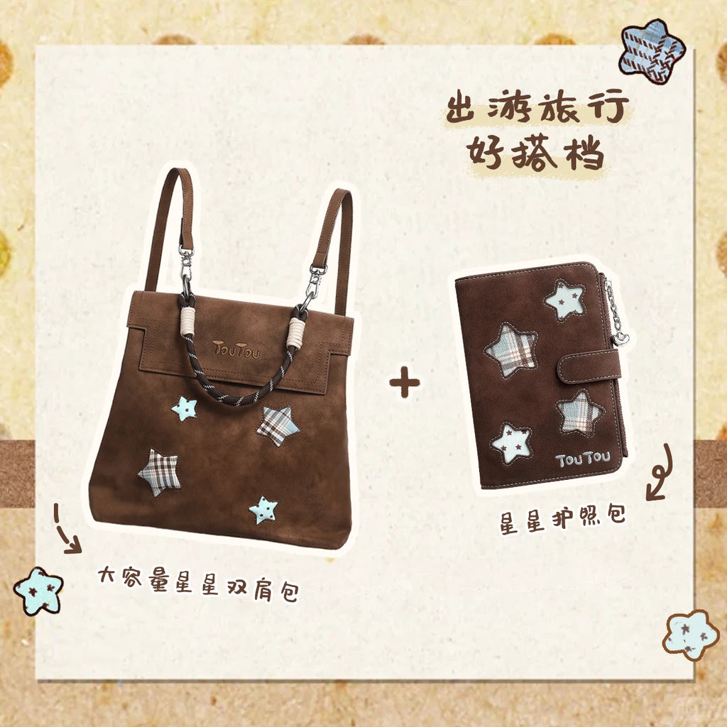 TOUTOU Chocolate Brown Star Flap-Top Backpack