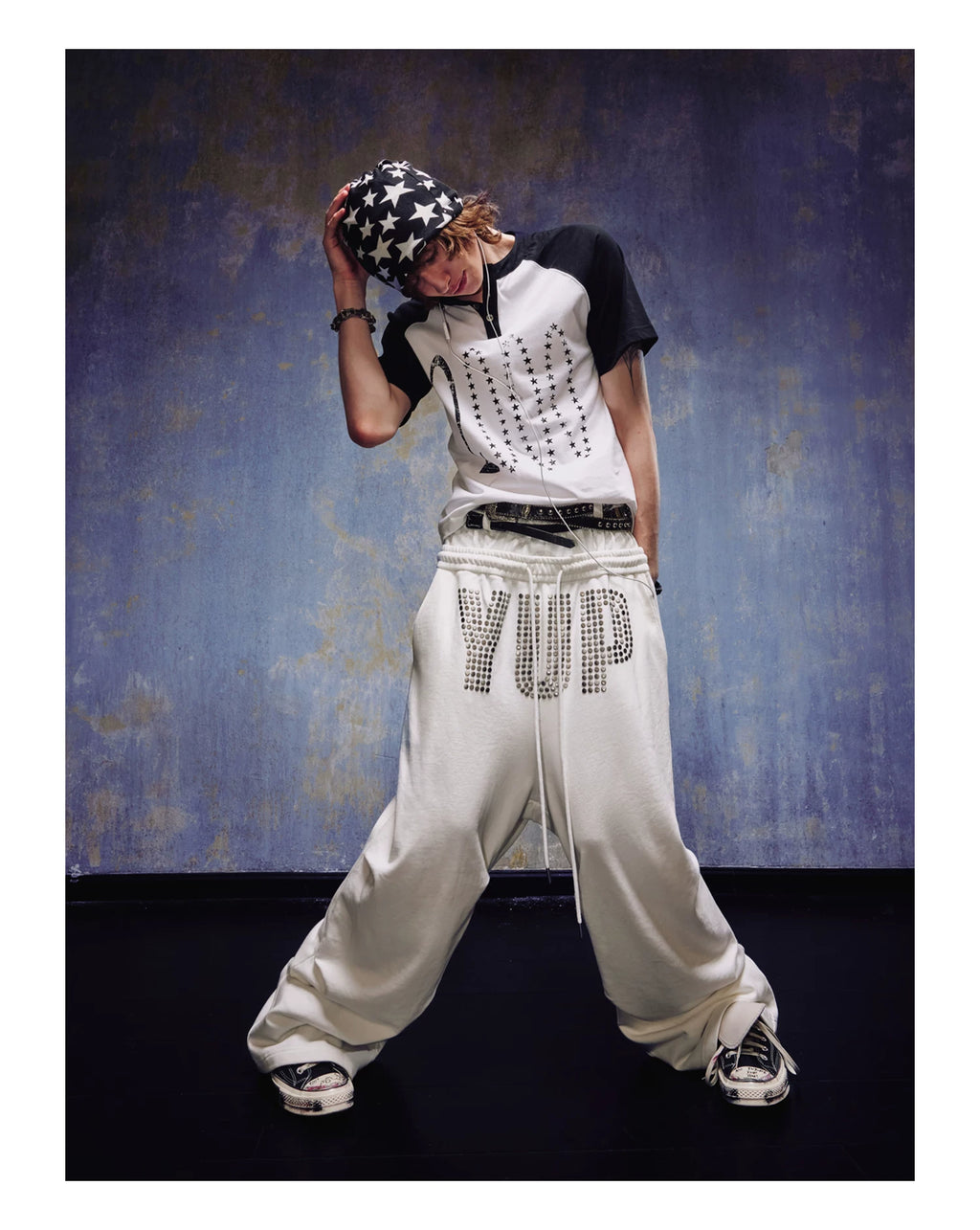 Yemanup Retro Starlight Print Shoulder Sleeve Tee