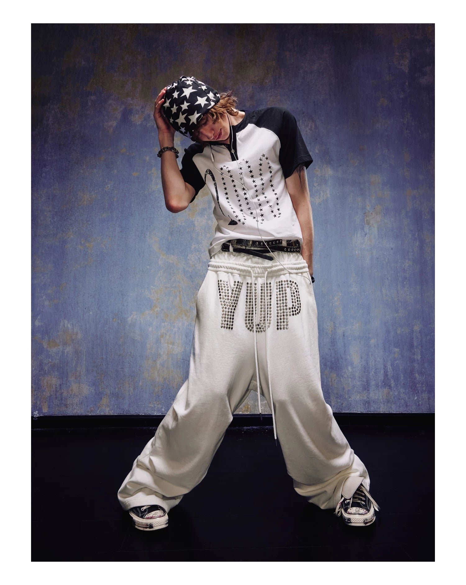Yemanup Retro Starlight Print Shoulder Sleeve Tee