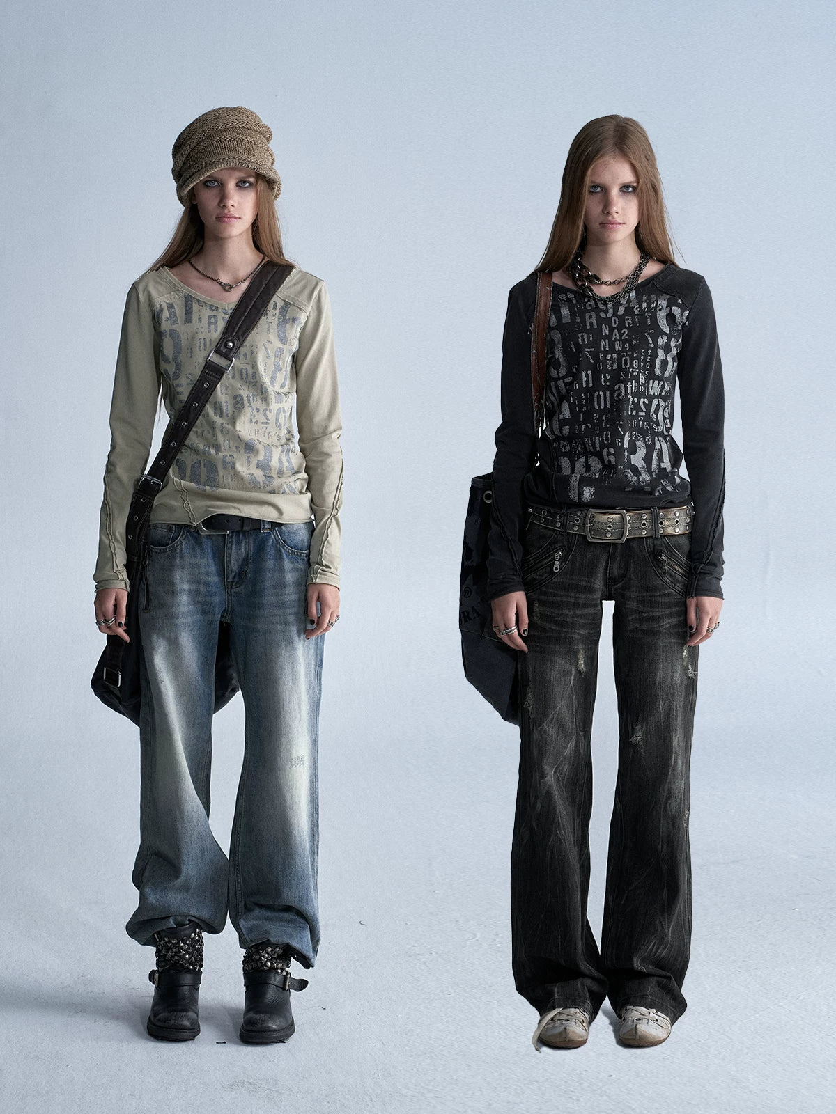 wear And tear Two-Tone V-Neck Glitter Raw-Edge Asymmetric Slim Fit Tee