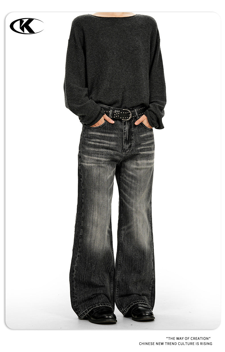 11KN American Washed 3D Whiskering Straight Leg Jeans