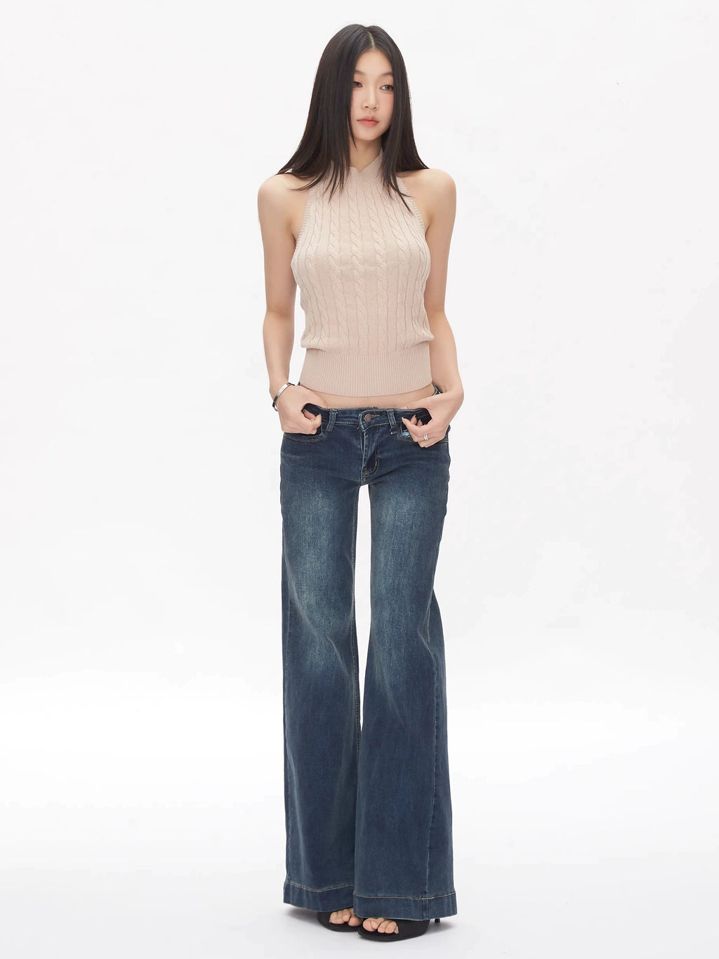 WITHMIN Drape Straight Tube Micro-pull Retro Low-rise Jeans