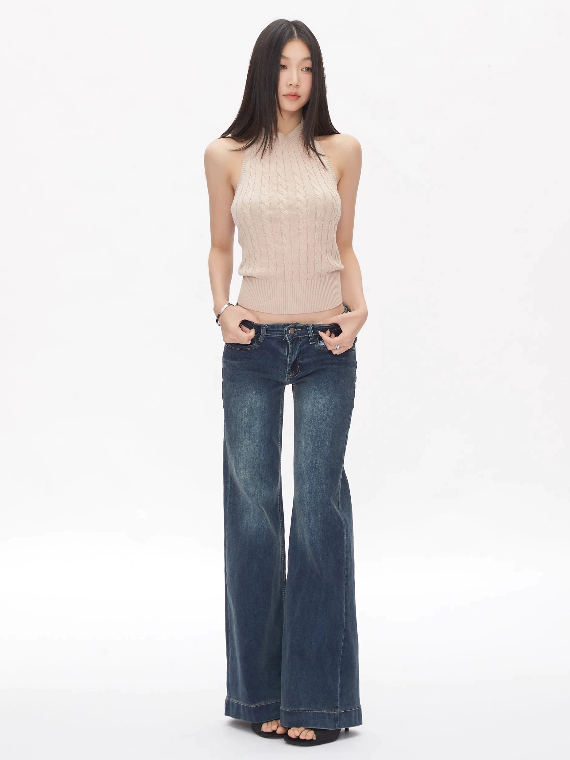 WITHMIN Drape Straight Tube Micro-pull Retro Low-rise Jeans