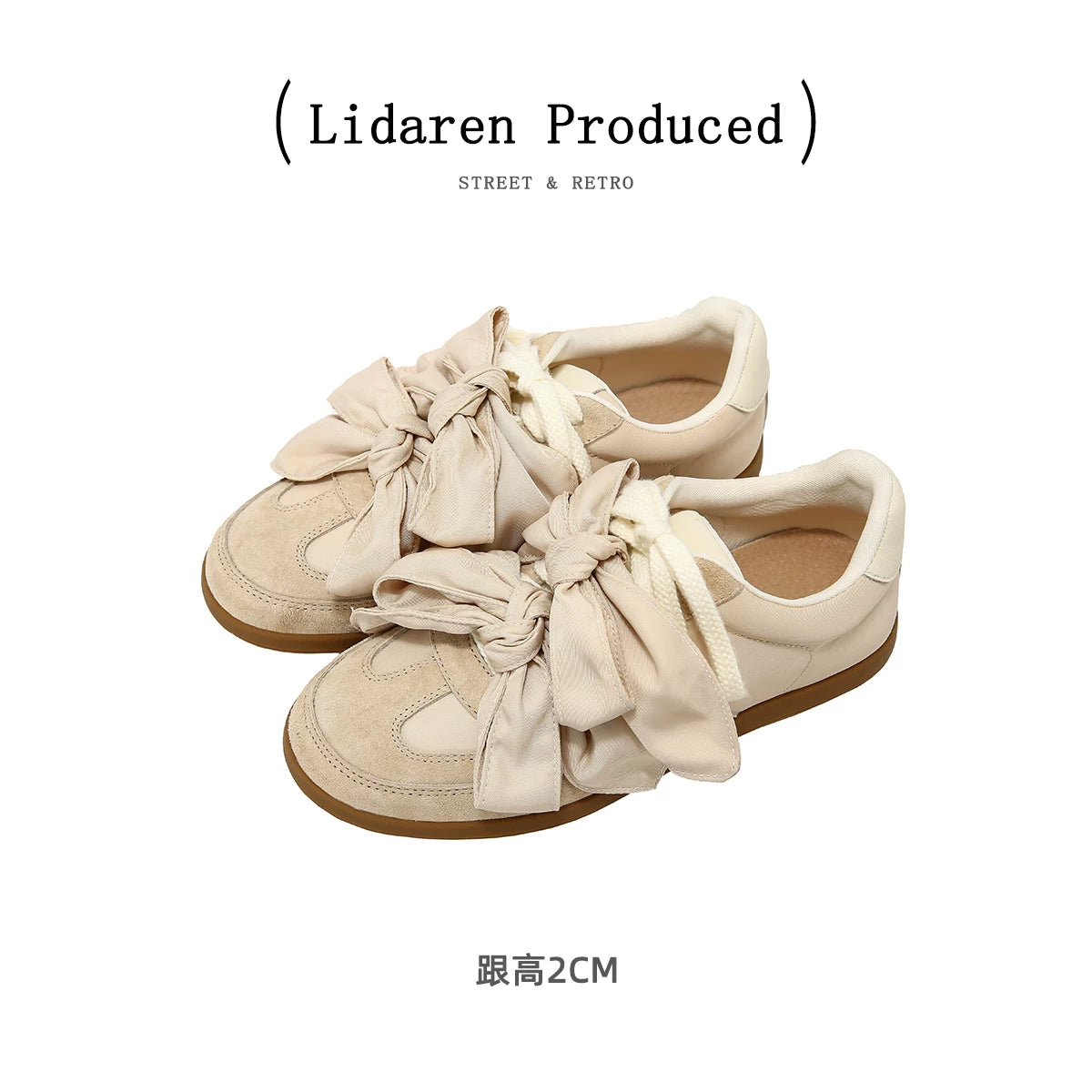 Lidaren Produced Suede Bow-Embellished Lace-Up Flat Sneaker