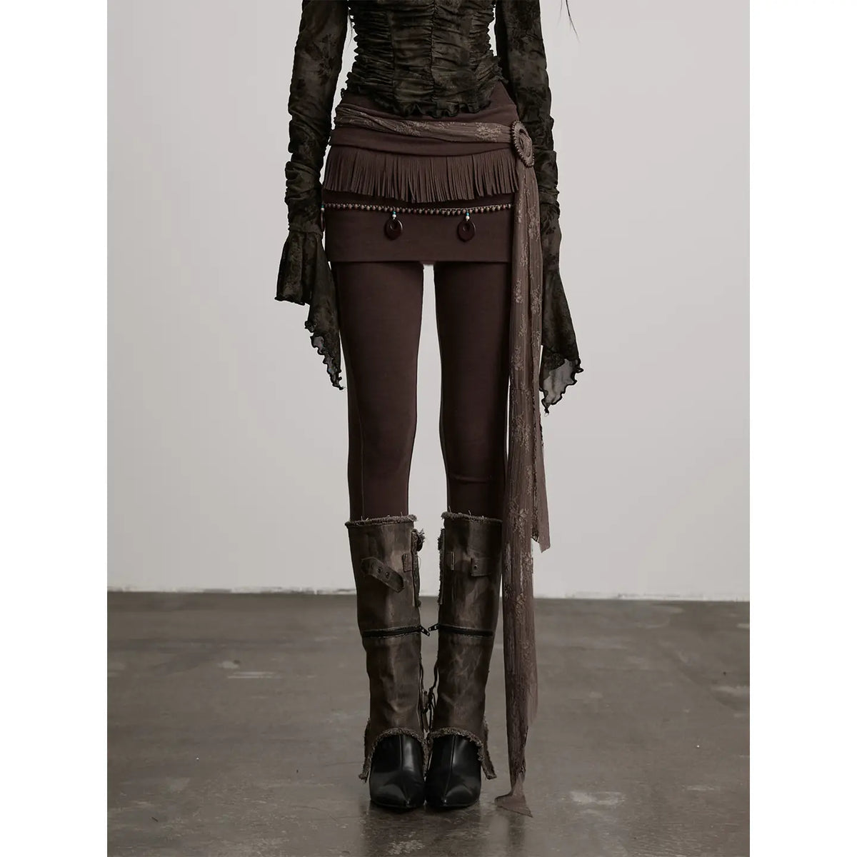 INDULGE Dragon Tassel Faux-Layered Fleece-Lined Slim Leggings