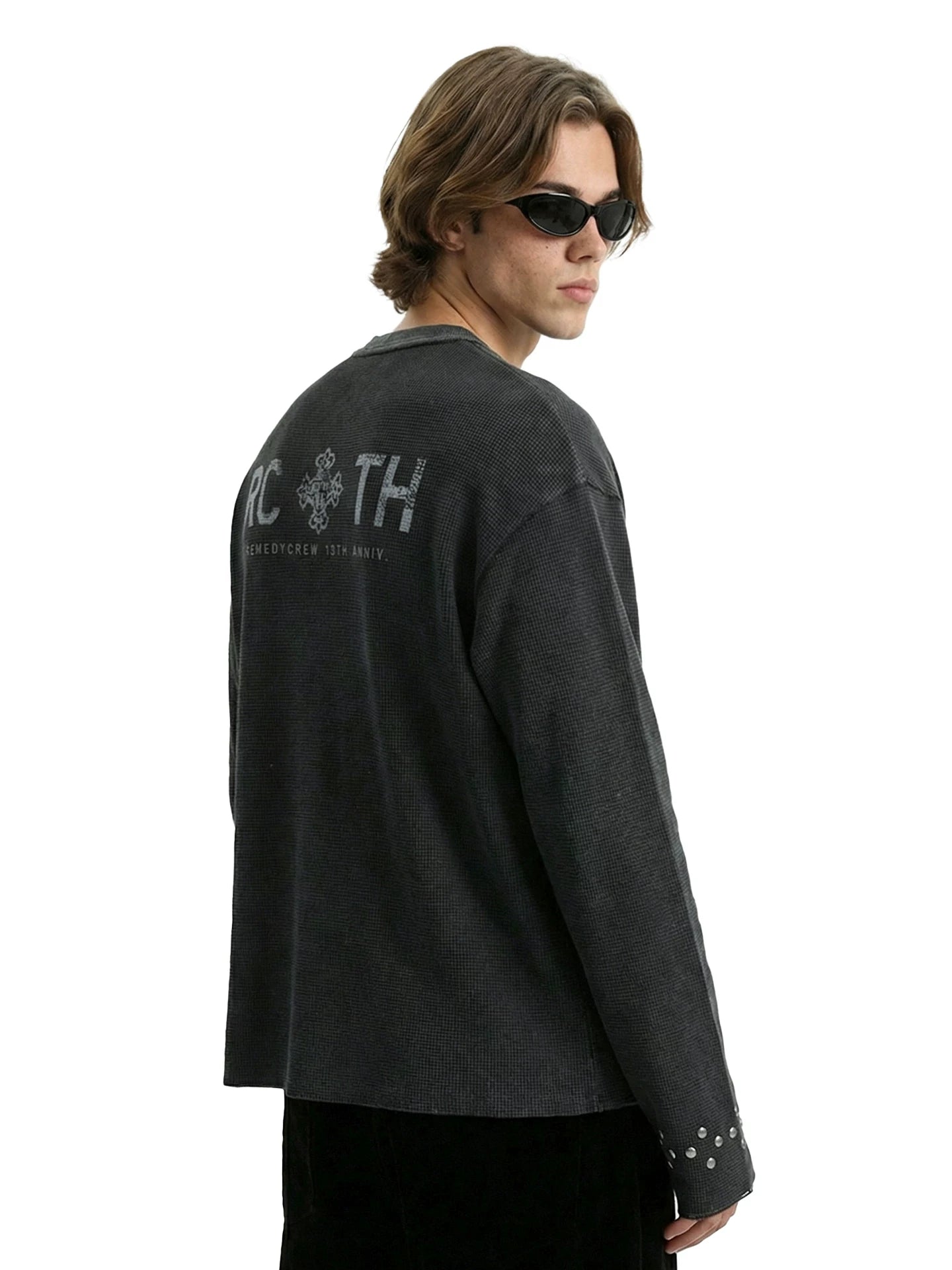 Remedy Vintage Henry Collar Rivet Waffle Long Sleeve