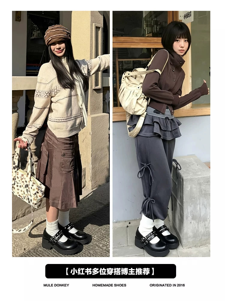 Mule Donkey Leather Platform Mary Jane Shoes