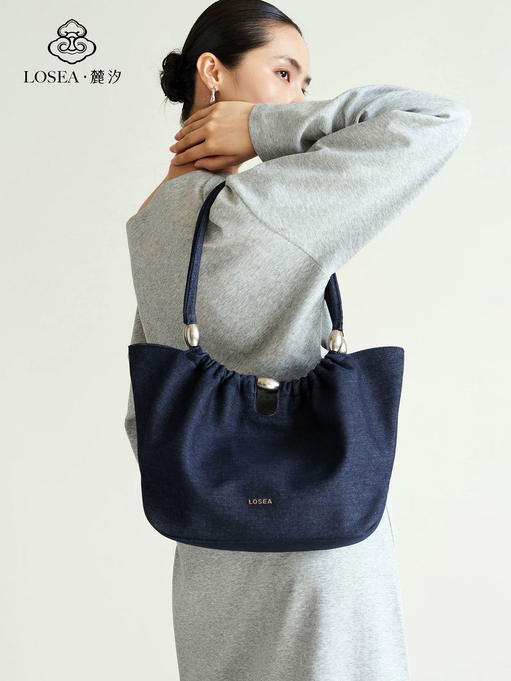 LOSEA Denim Blue Magnetic Snap Shoulder Bag