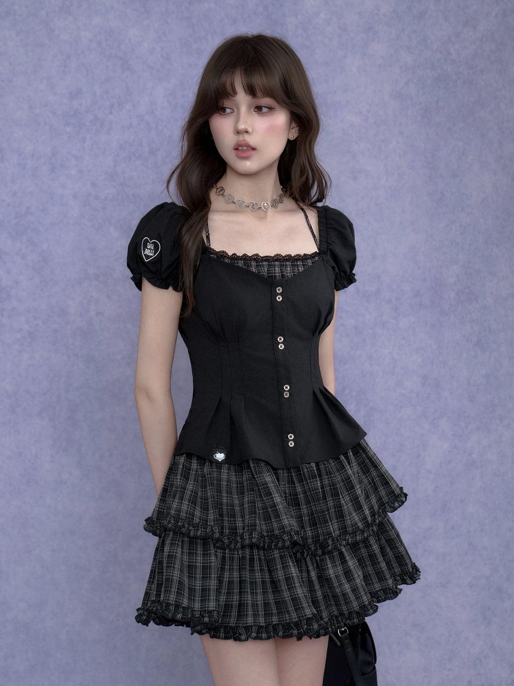 SagiDolls Dark Halter Top with Layered Cake Skirt Two-Piece Dress