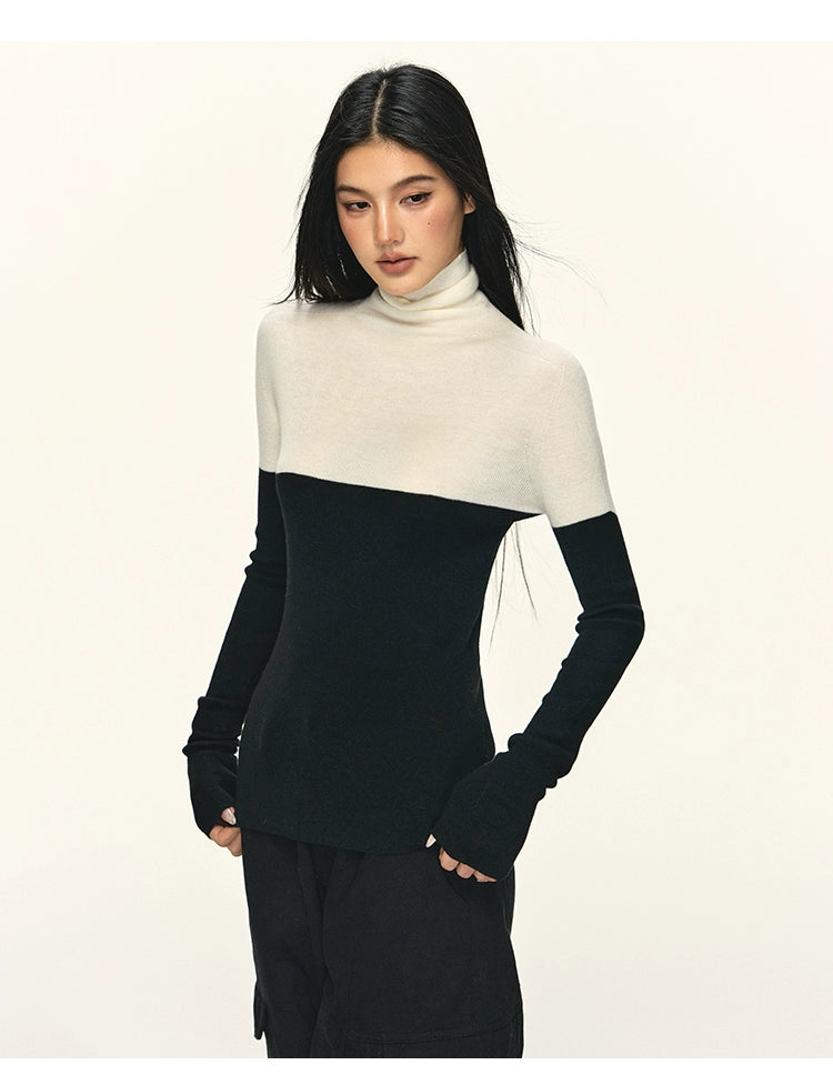 Anna Aneae Contrasting Turtleneck with Knitted Bottom Long Sleeves