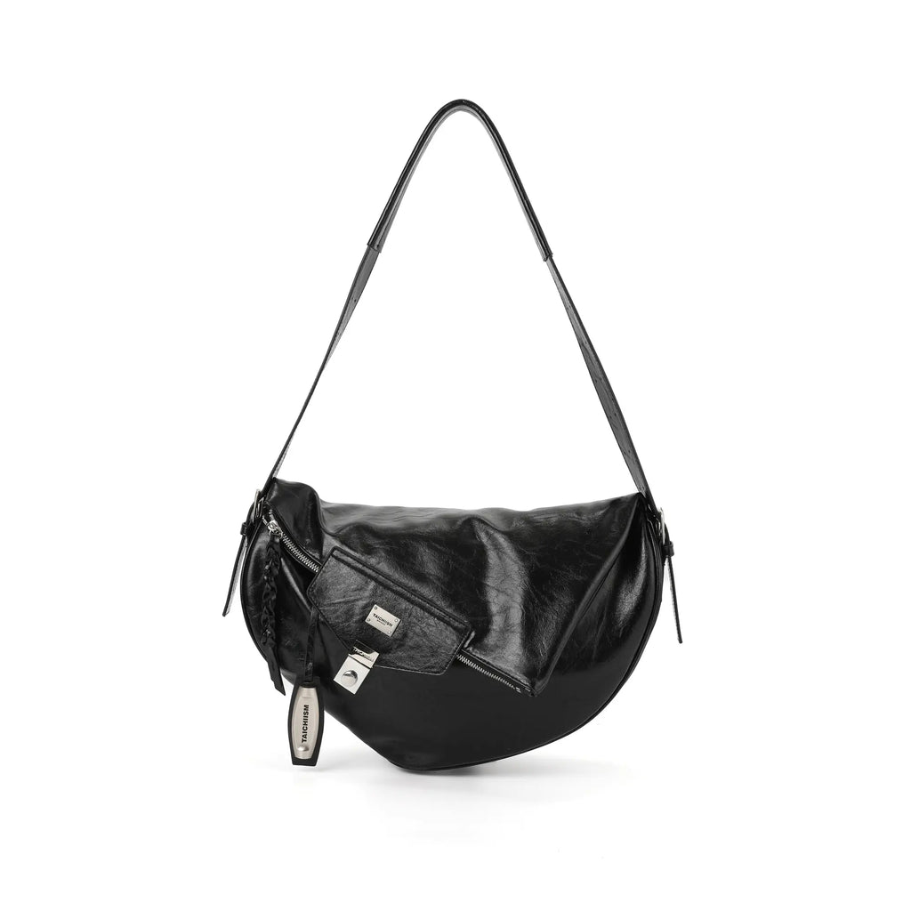 TAICHIISM Waxy Distressed Faux Leather Fold-Over Crossbody Bag
