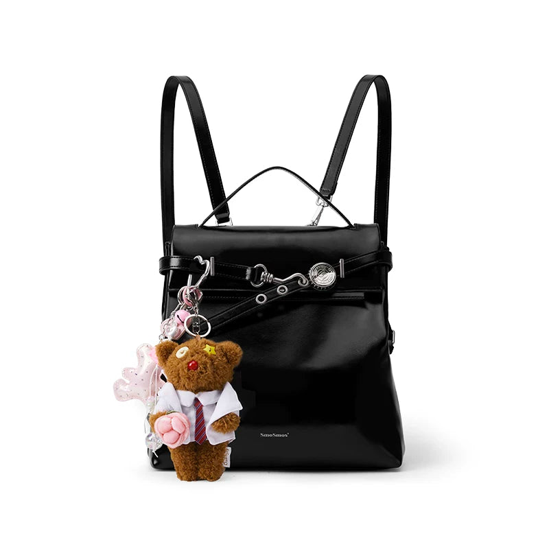 SmoSmos Black Pearl Faux Leather Magnetic Snap Backpack