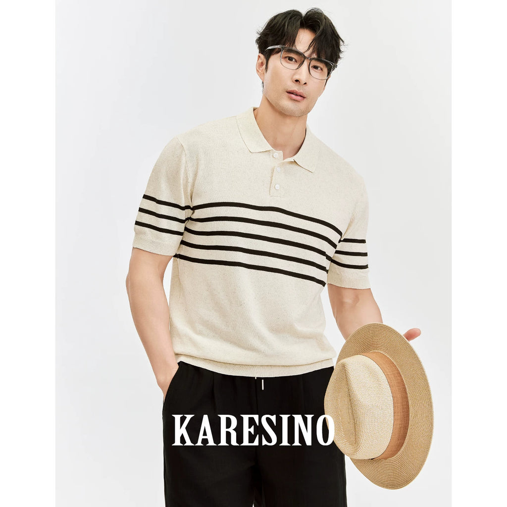 KARESINO Striped Cool-Touch Breathable Regular Fit Polo Shirt