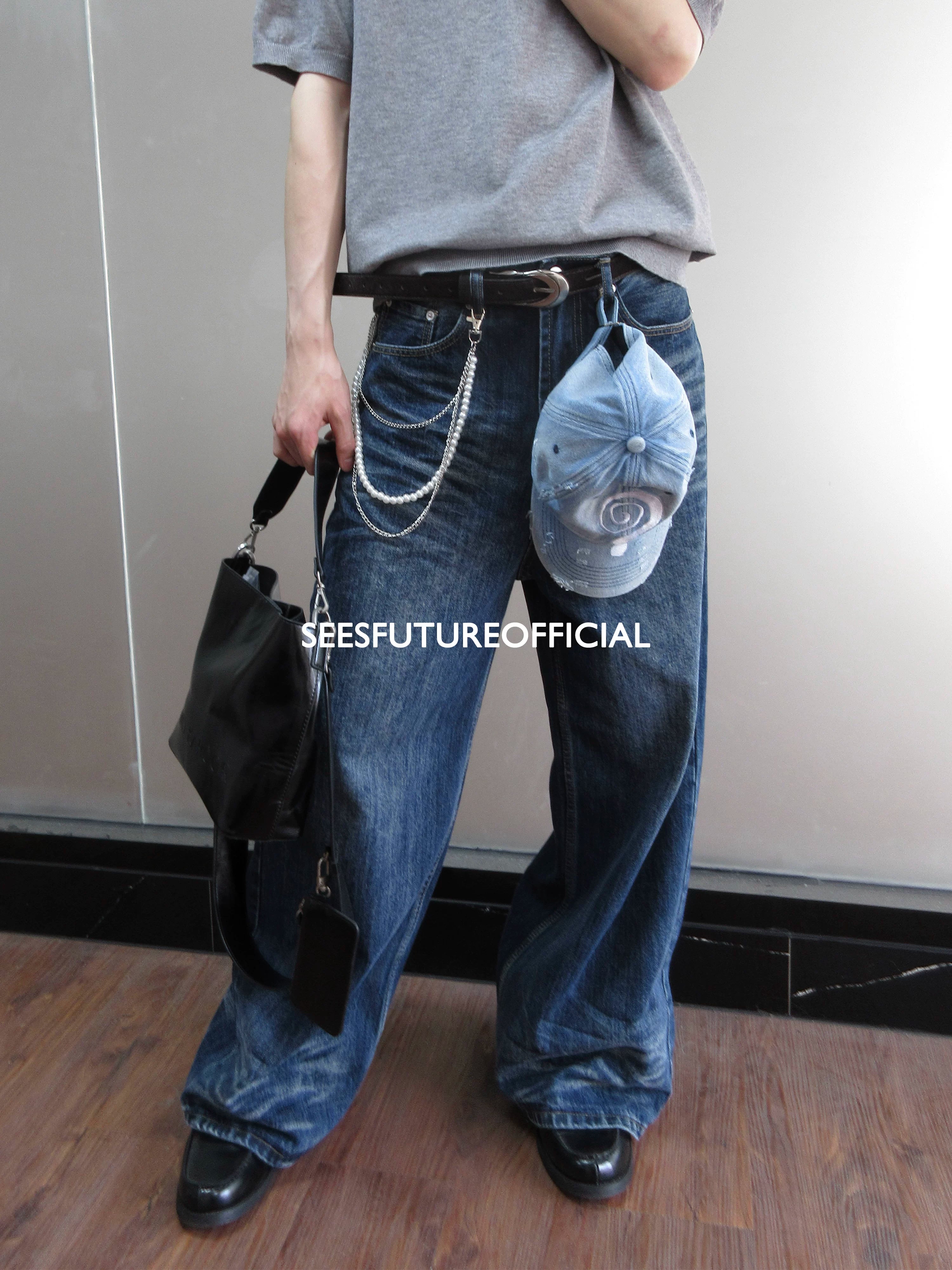 Seesfuture Water Ripple Straight Loose Jeans