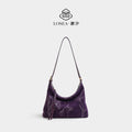 LOSEA Purple Suede Embroidered Hobo Shoulder Bag - Zip-Top