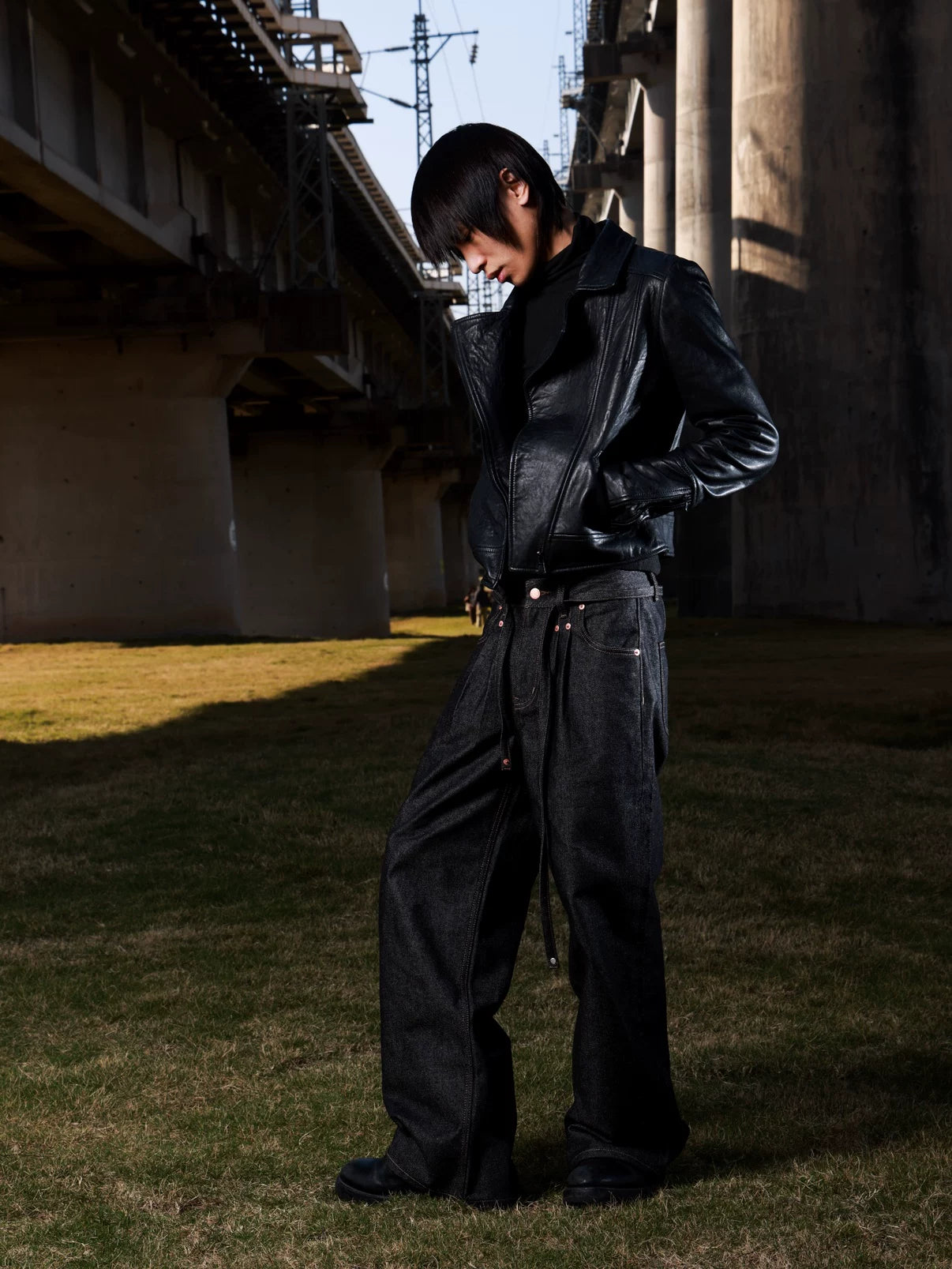 VOWPROGRESS pleated straight loose woven fabric pants
