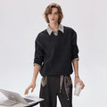 CHOR Color-Block Faux-Layered Collared Long-Sleeve Sweatshirt