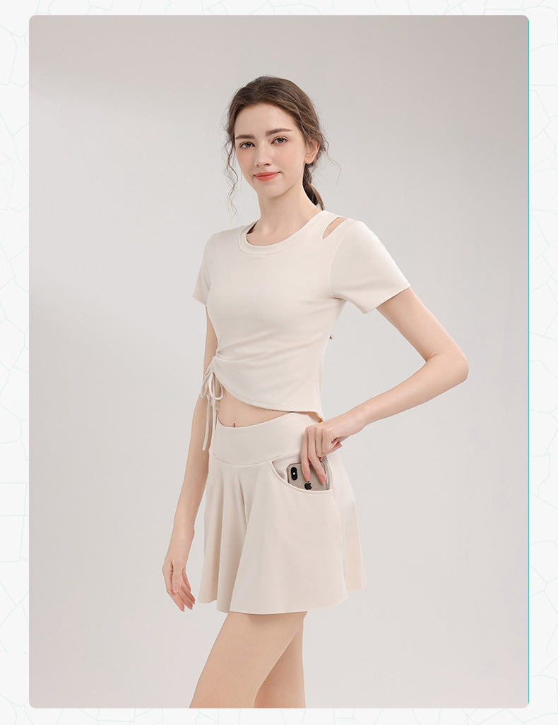 TIANQINGSE with Chest Pad Drawstring Plastic Waist Slim Quick-drying Sports Short Sleeves