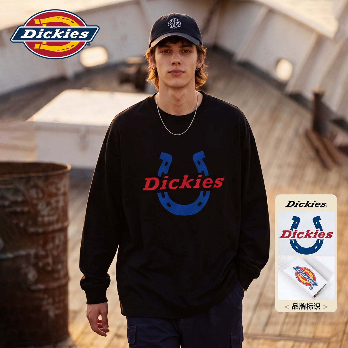 Dickies Horseshoe Print 400g Wrinkle-Resistant Loose Long-Sleeve Tee