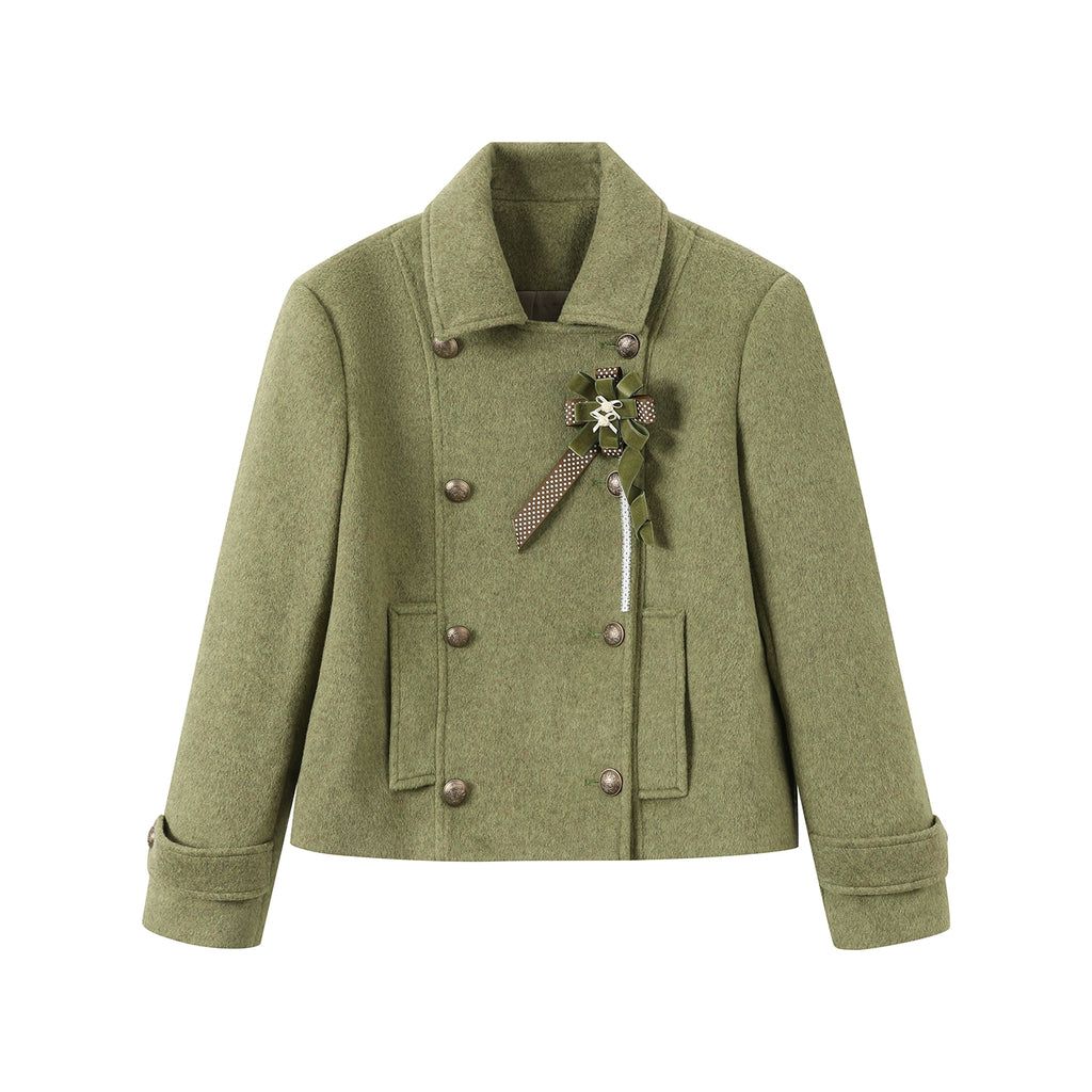 SASSY MOODY Retro Double-breasted Woolen Jacket A-shaped Skirt Set