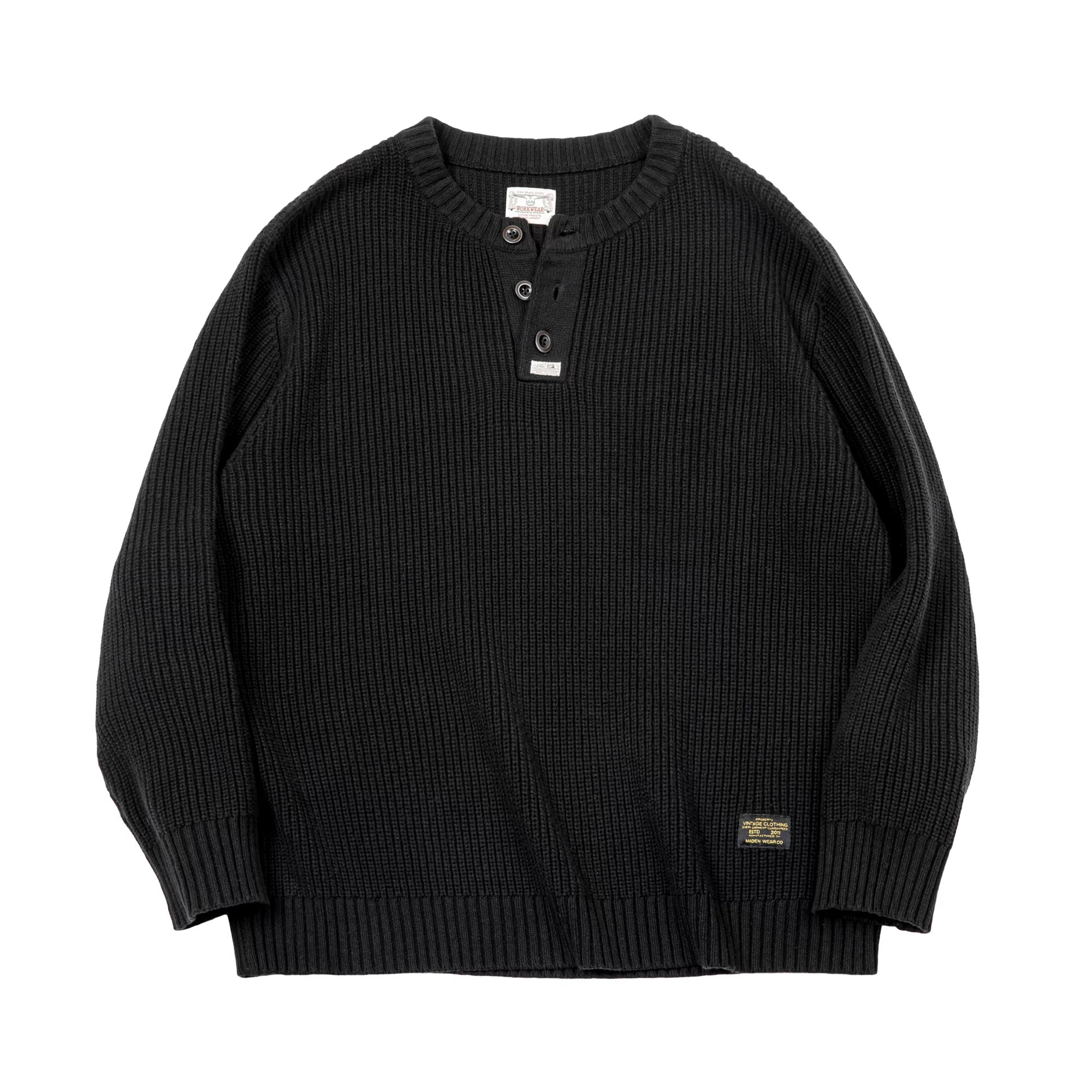 Madden Vintage Vertical Striped Henry Neck Sweater