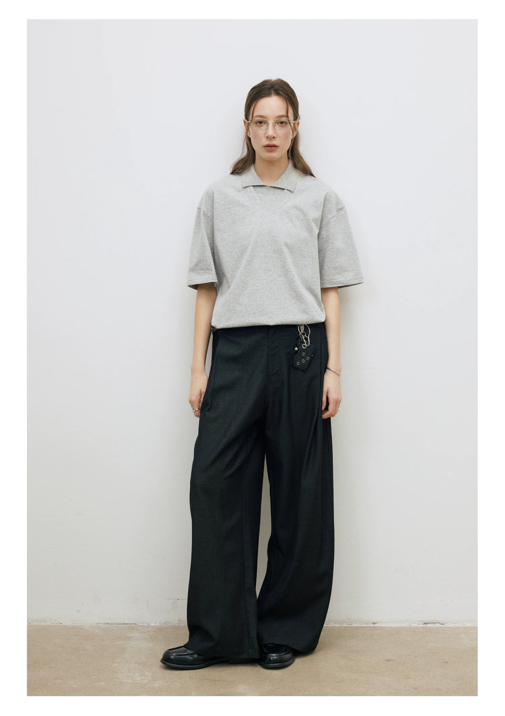 LR Single Pleated Diagonal Pocket Elegant Casual Trousers
