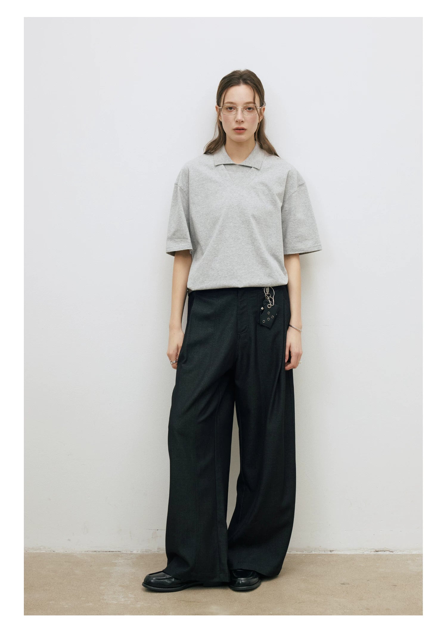 LR Single Pleated Diagonal Pocket Elegant Casual Trousers