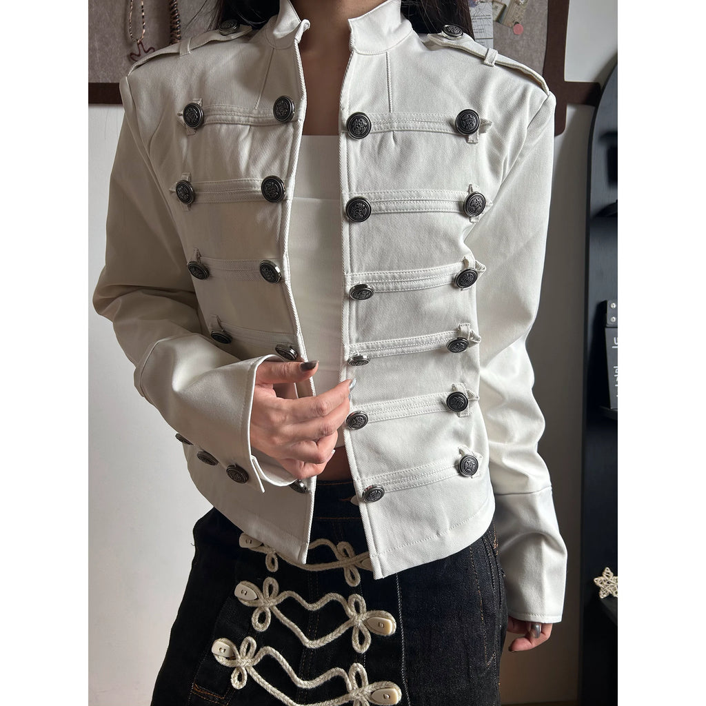 KISMETS White Stand-Collar Cropped Jacket