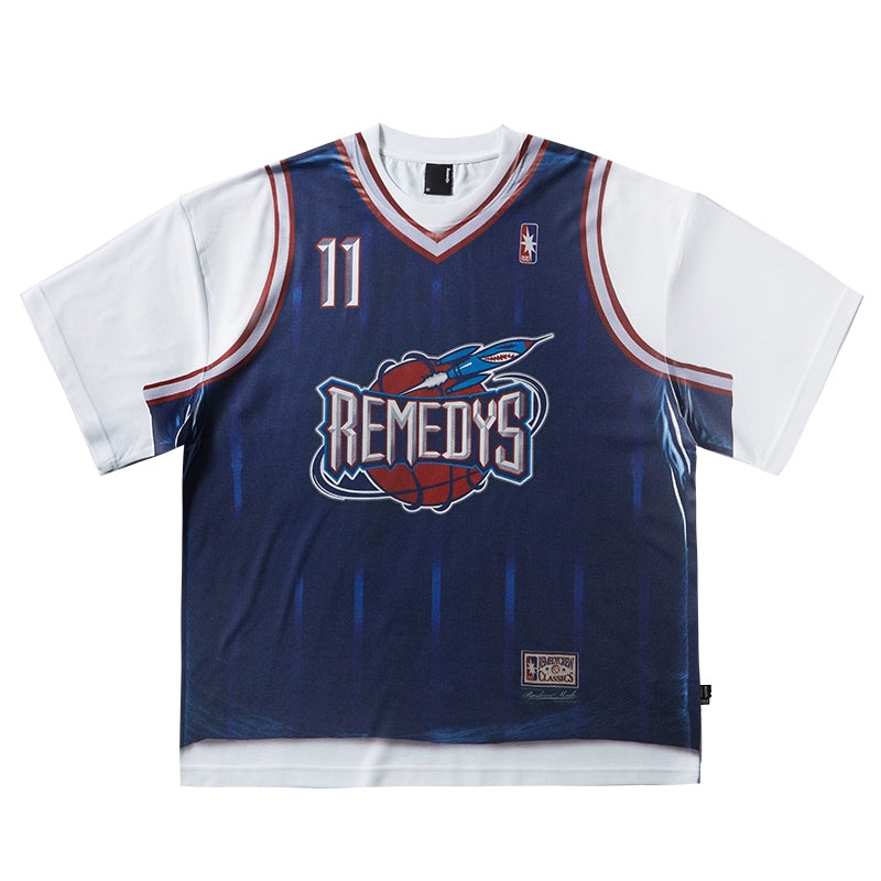 REMEDY Rockets digital printed fake two short-sleeved Tee