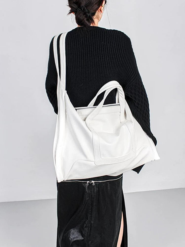 JANDRESS White Faux Leather Zip-Top Crossbody Bag