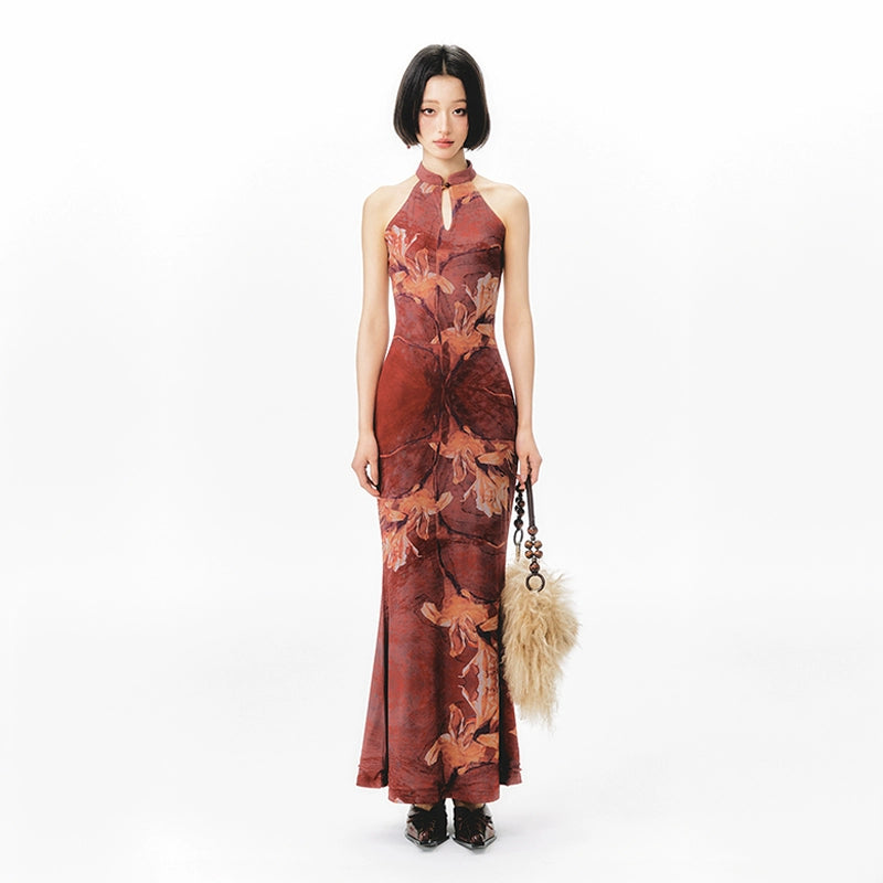 YEDM Floral Print Neck Dress