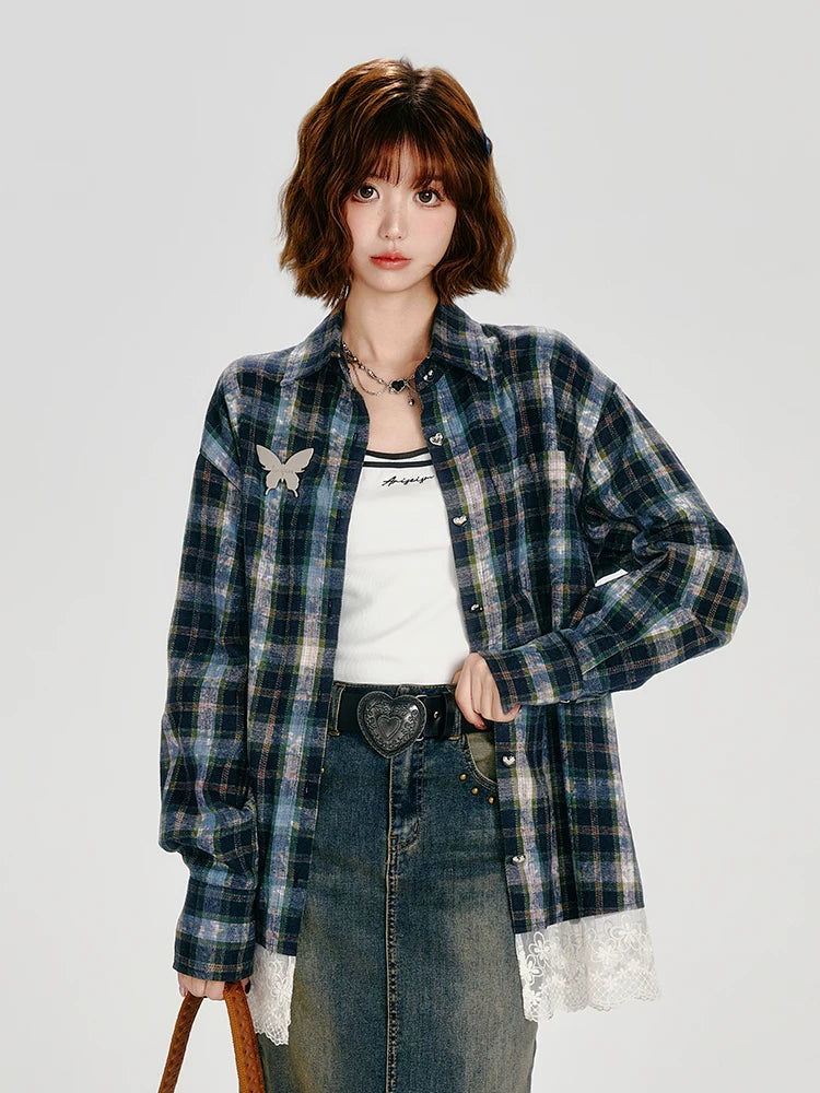 Girlyhalo Vintage Plaid Long Sleeve Shirt