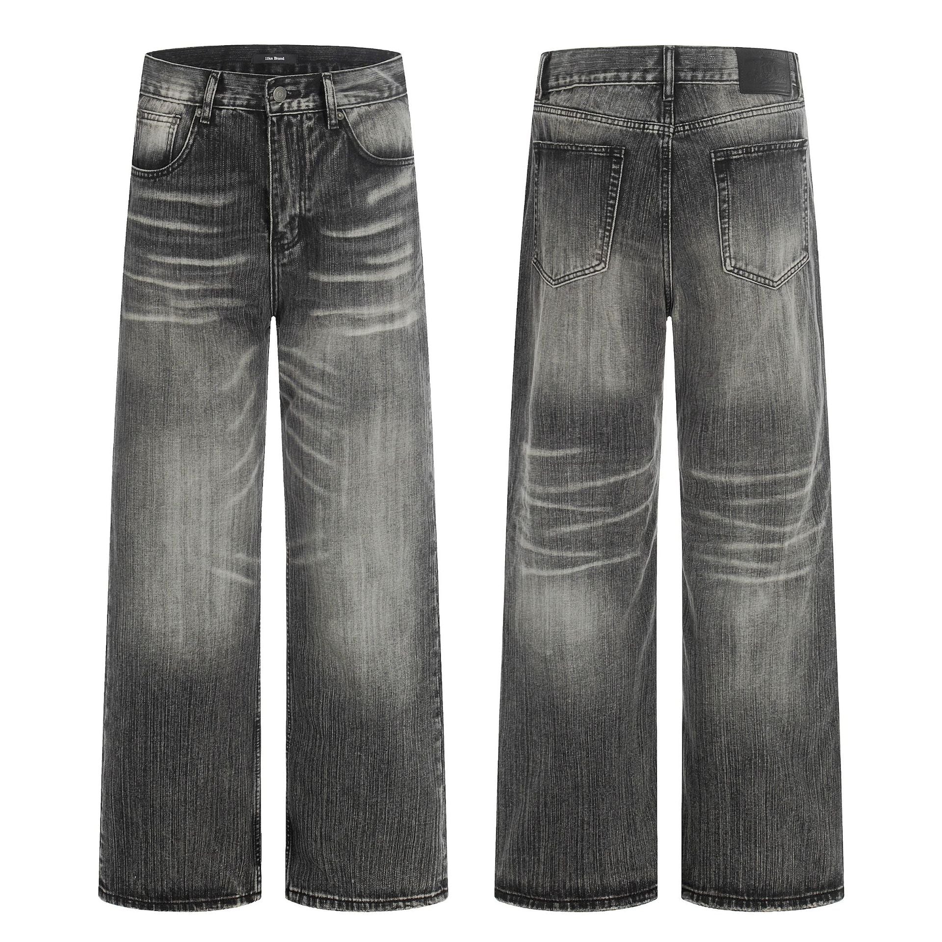11KN American Washed 3D Whiskering Straight Leg Jeans