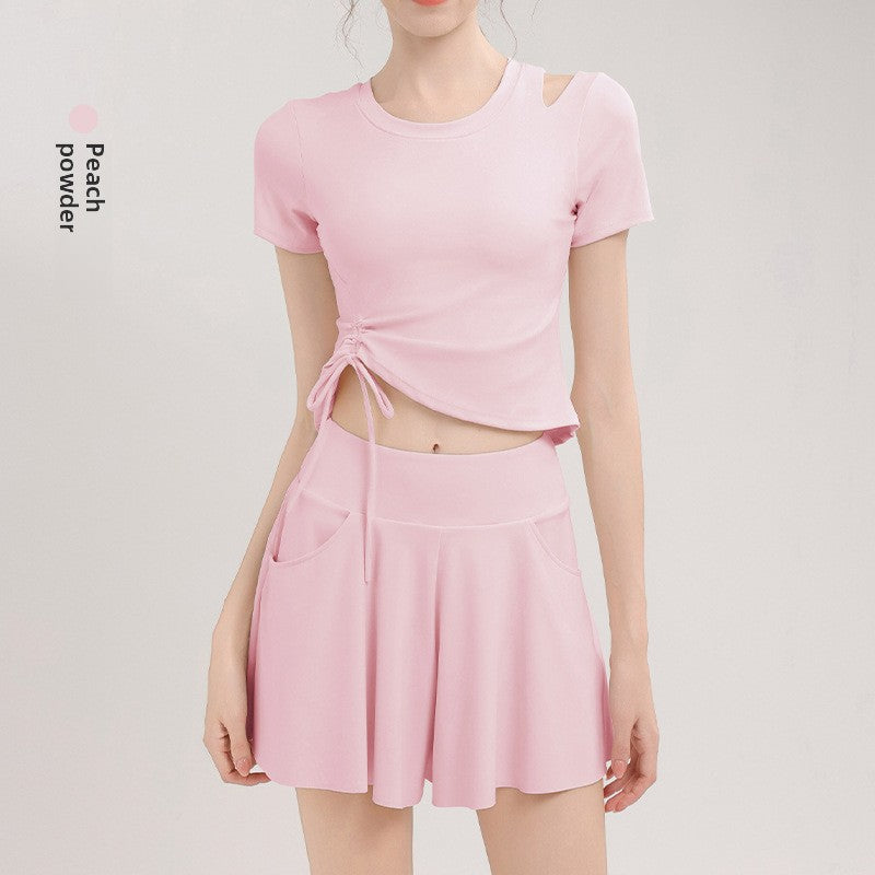TIANQINGSE with Chest Pad Drawstring Plastic Waist Slim Quick-drying Sports Short Sleeves