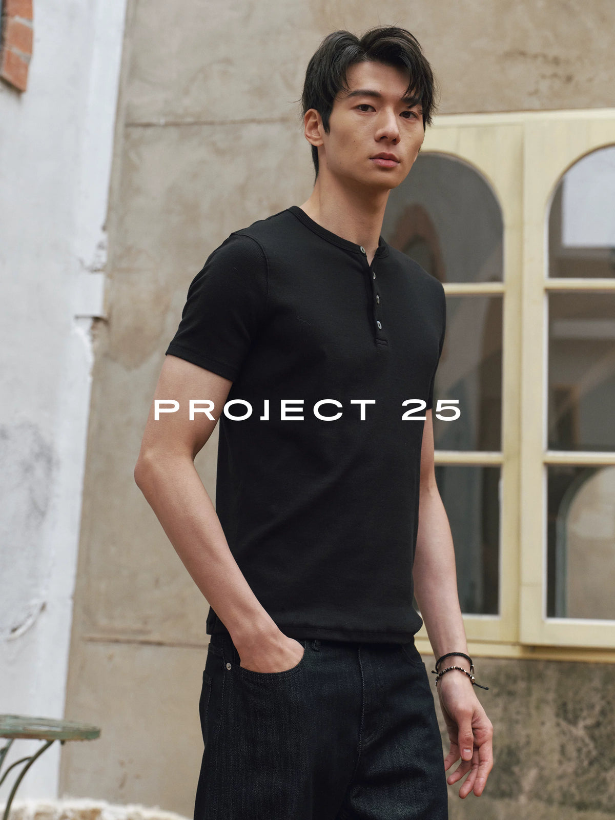 PROJECT 25 Ribbed Stretch Fit Henley Tee