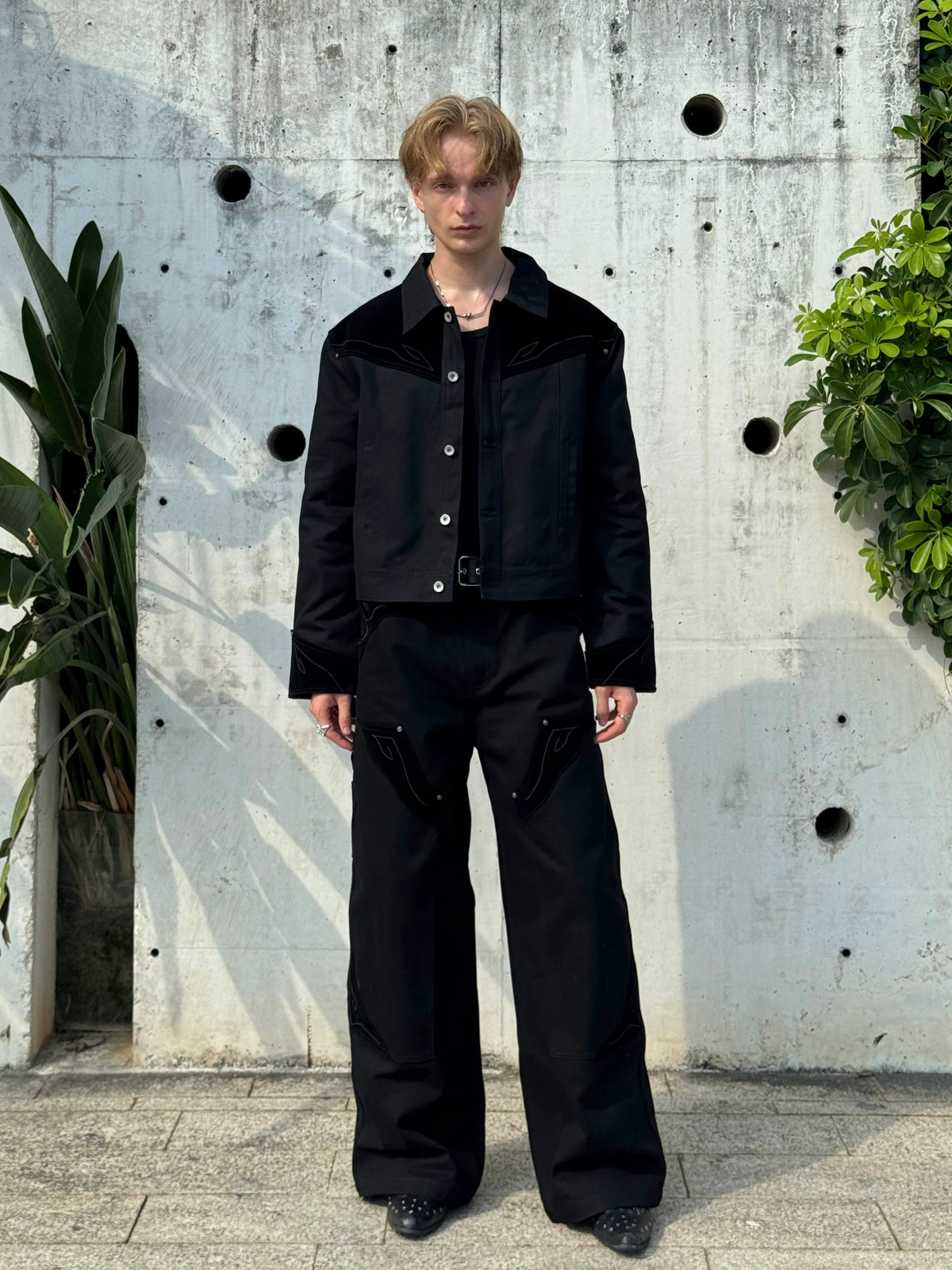 Esaias Rune Embroidered Canvas Cropped Jacket