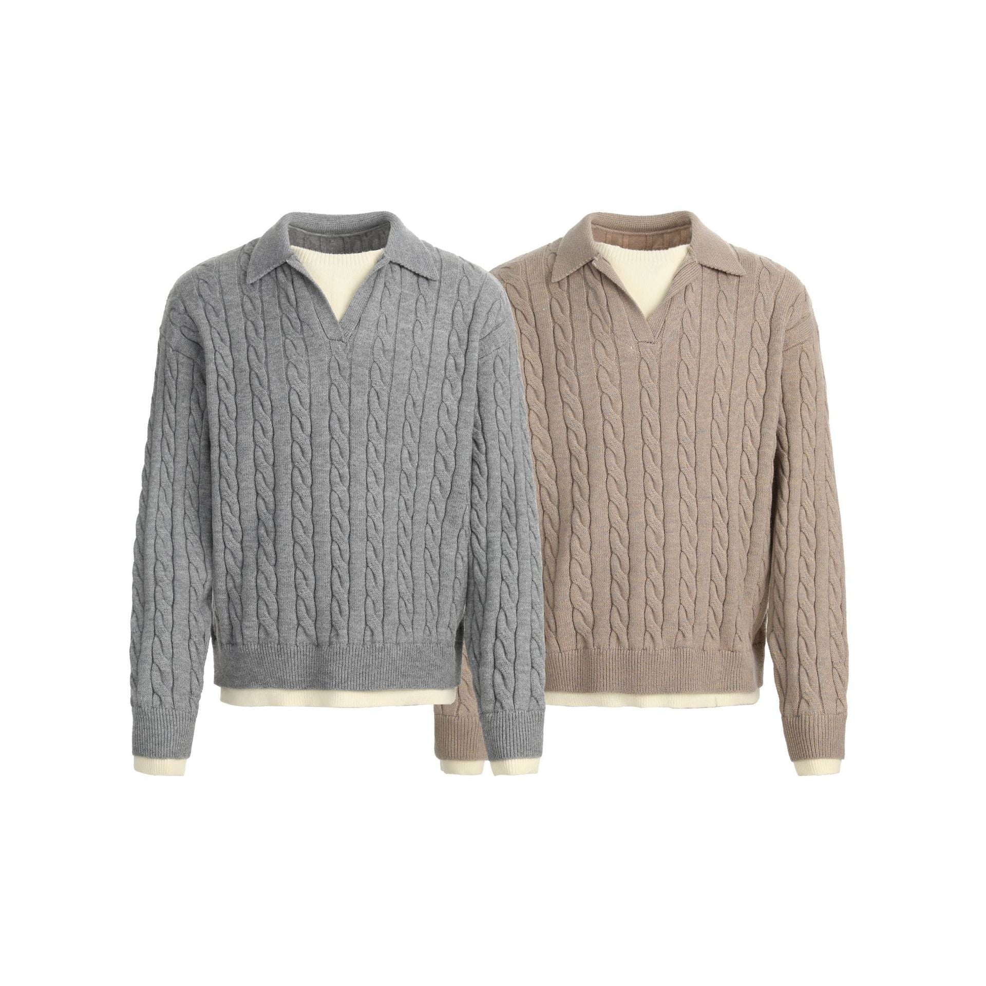CHANYOOU Vintage Woven Twist Pattern Lapel Knitted Sweater