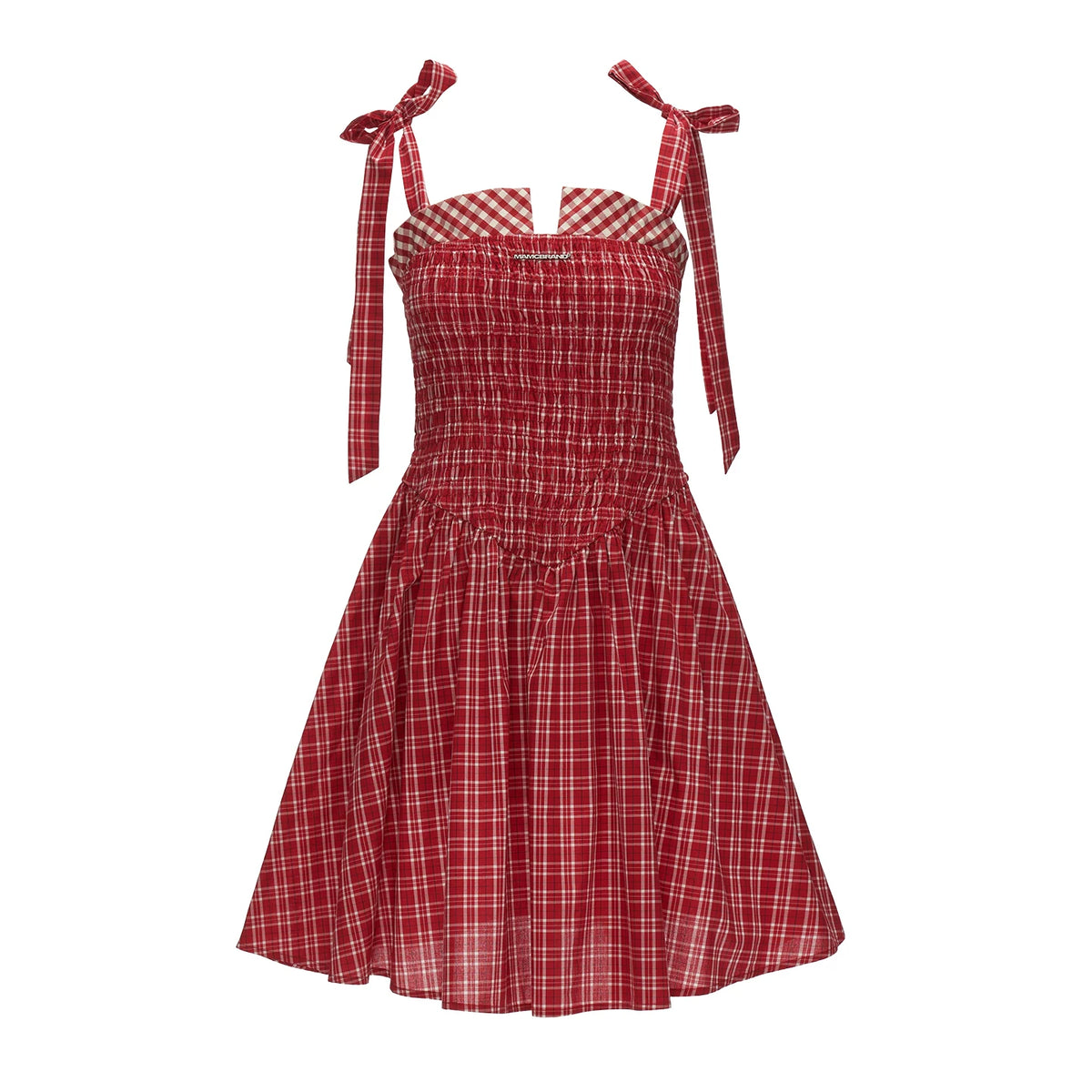 MAMC Striped Shirred Bow Strap Midi Dress