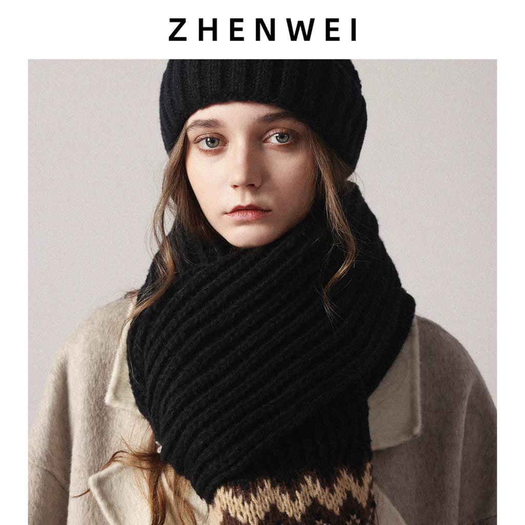 ZHENWEI Knitted Jacquard Thermal Suit Hat Scarf