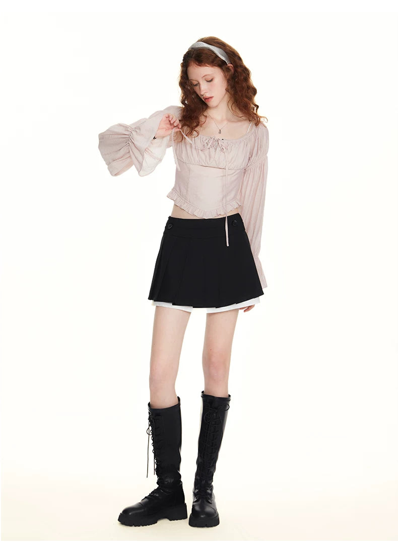 SUREENOUGH High-waisted Slimming Patchwork Pleated Skirts