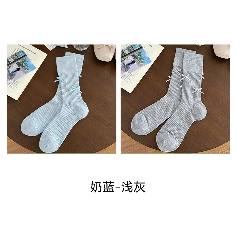 Halo Honey Combed Cotton Bow Slouchy Mid-Calf Sock