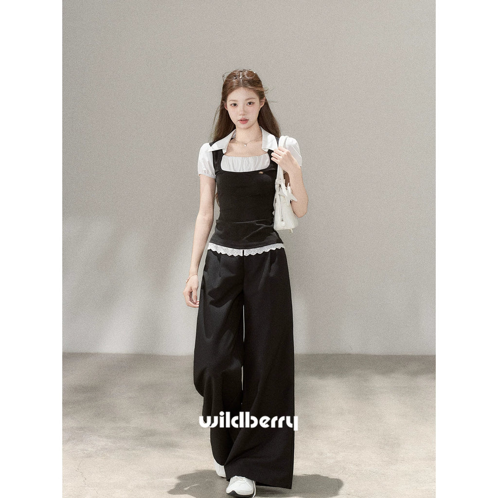 Wildberry Faux Two-Piece High-Waist Casual Pants Set