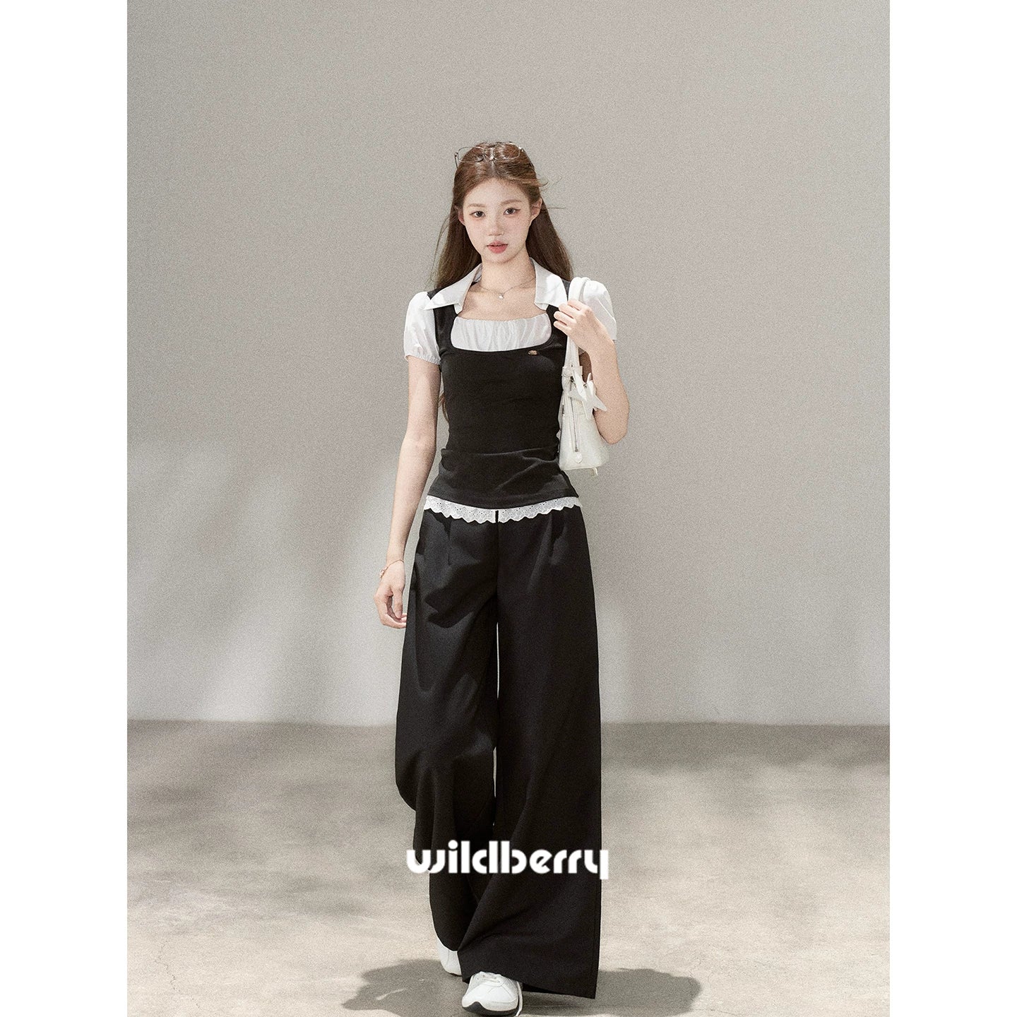 Wildberry Faux Two-Piece High-Waist Casual Pants Set