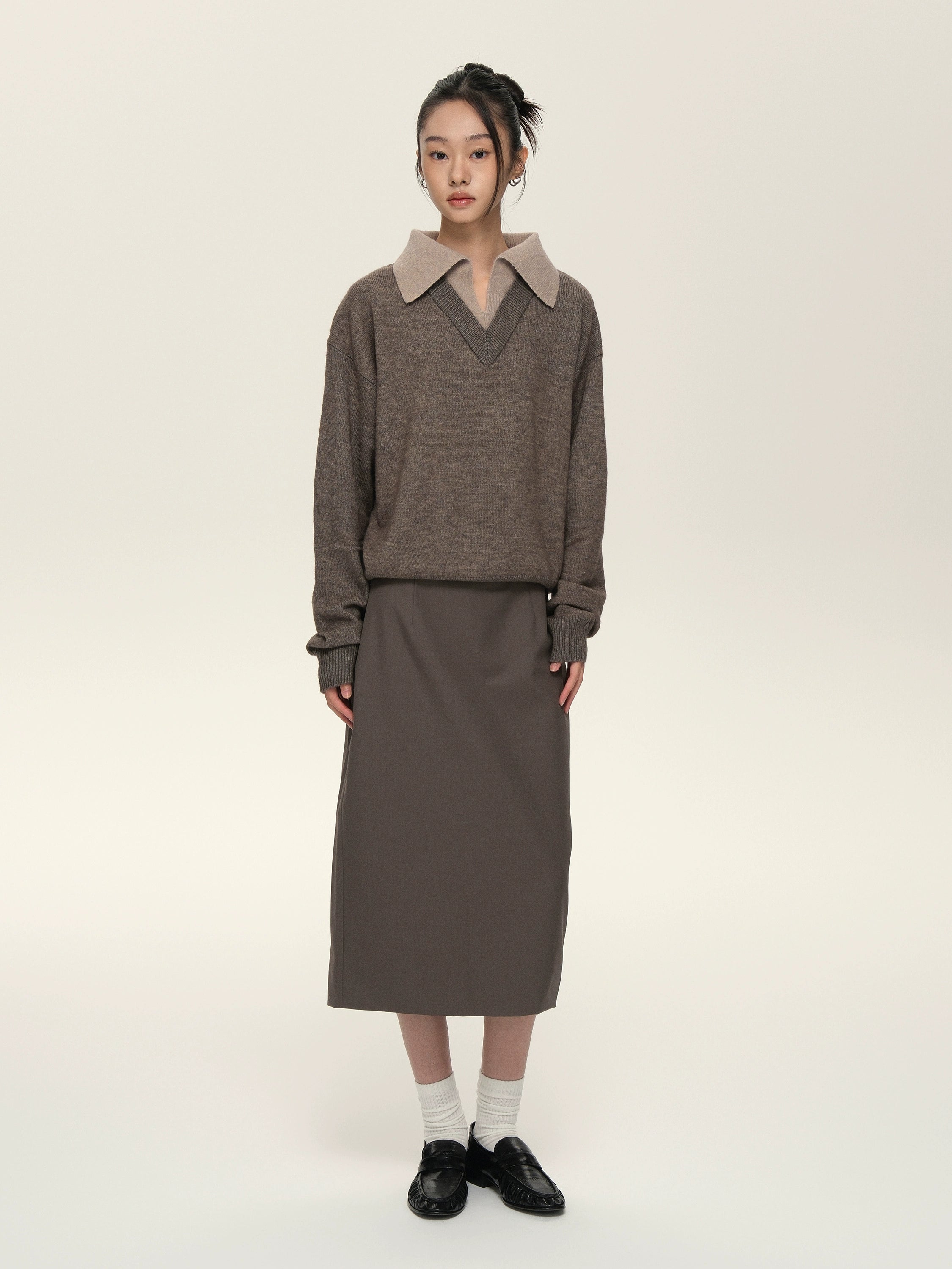 Set for Life V-neck Lapel Color Matching Thin Long-sleeved Sweater