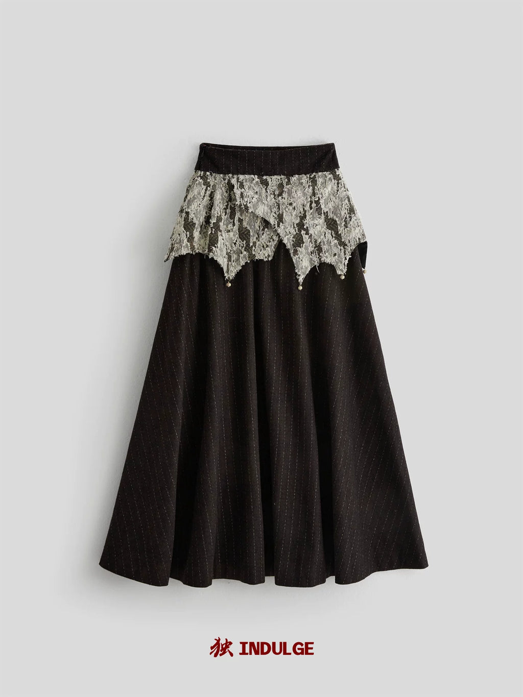 INDULGE Irregular Deconstruction Lace Stitching Striped Skirt