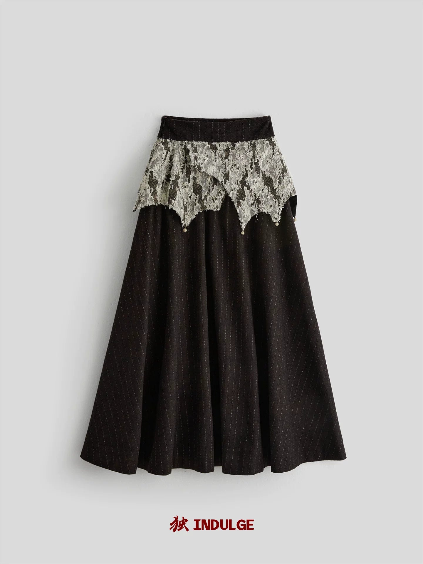 INDULGE Irregular Deconstruction Lace Stitching Striped Skirt