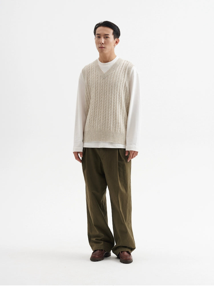 BUTTBILL Double-pleated Herringbone Slacks