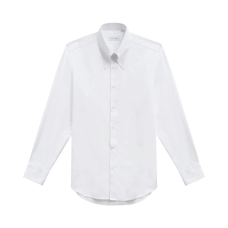 CULTUM White Pointed Collar Wrinkle-Resistant Slim Fit Dress Shirt